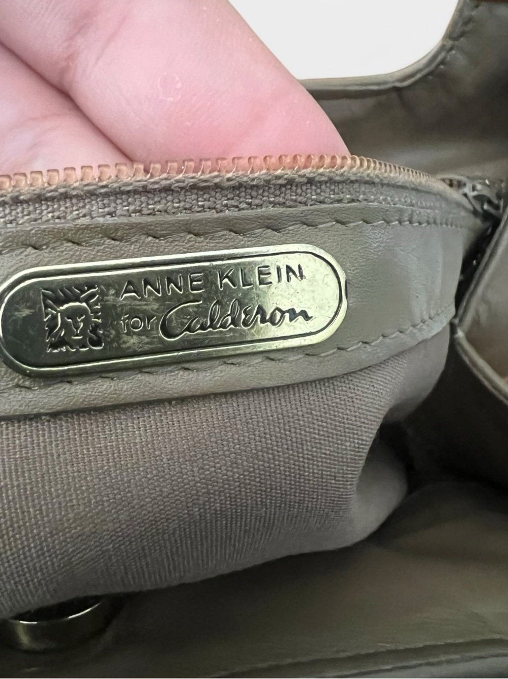 Anne Klein for Calderon Taupe Leather Clutch Tortoise Handle Vintage Purse - Picture 7 of 13